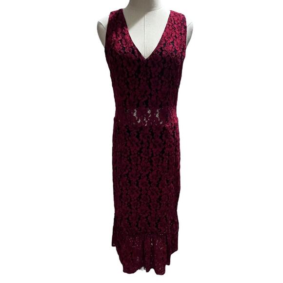 Alexia Admor Womens Floral Lace Sheath Peplum Hem Sleeveless Red Dress sz XL - Picture 2 of 14